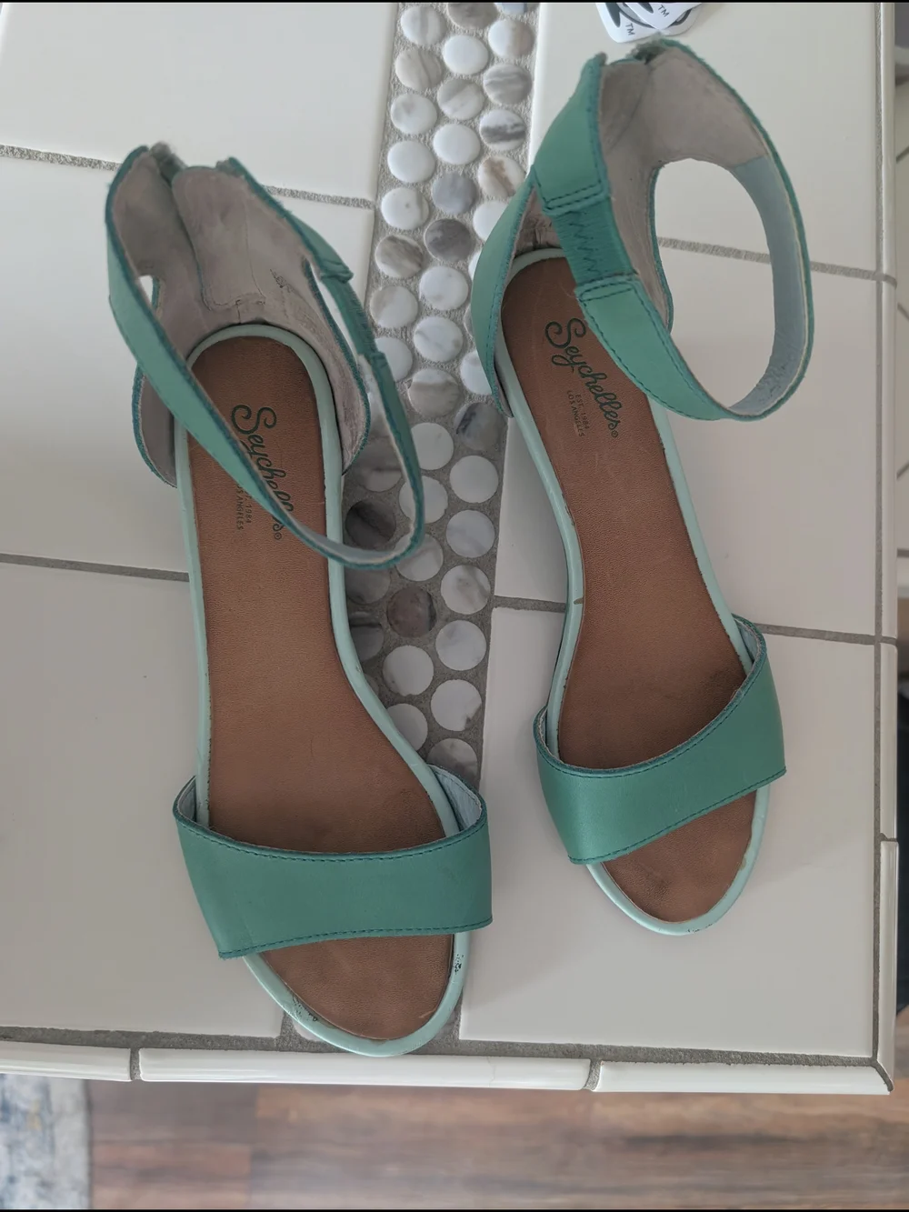 Women's  Seychelles Mint Green Wedge Sandals with Ankle Strap